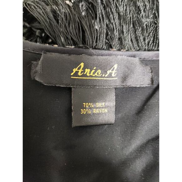 Vtg Aris A Piano Fringe Velvet Burnout Dramatic Open Jacket Black & Amber OS - Picture 9 of 10